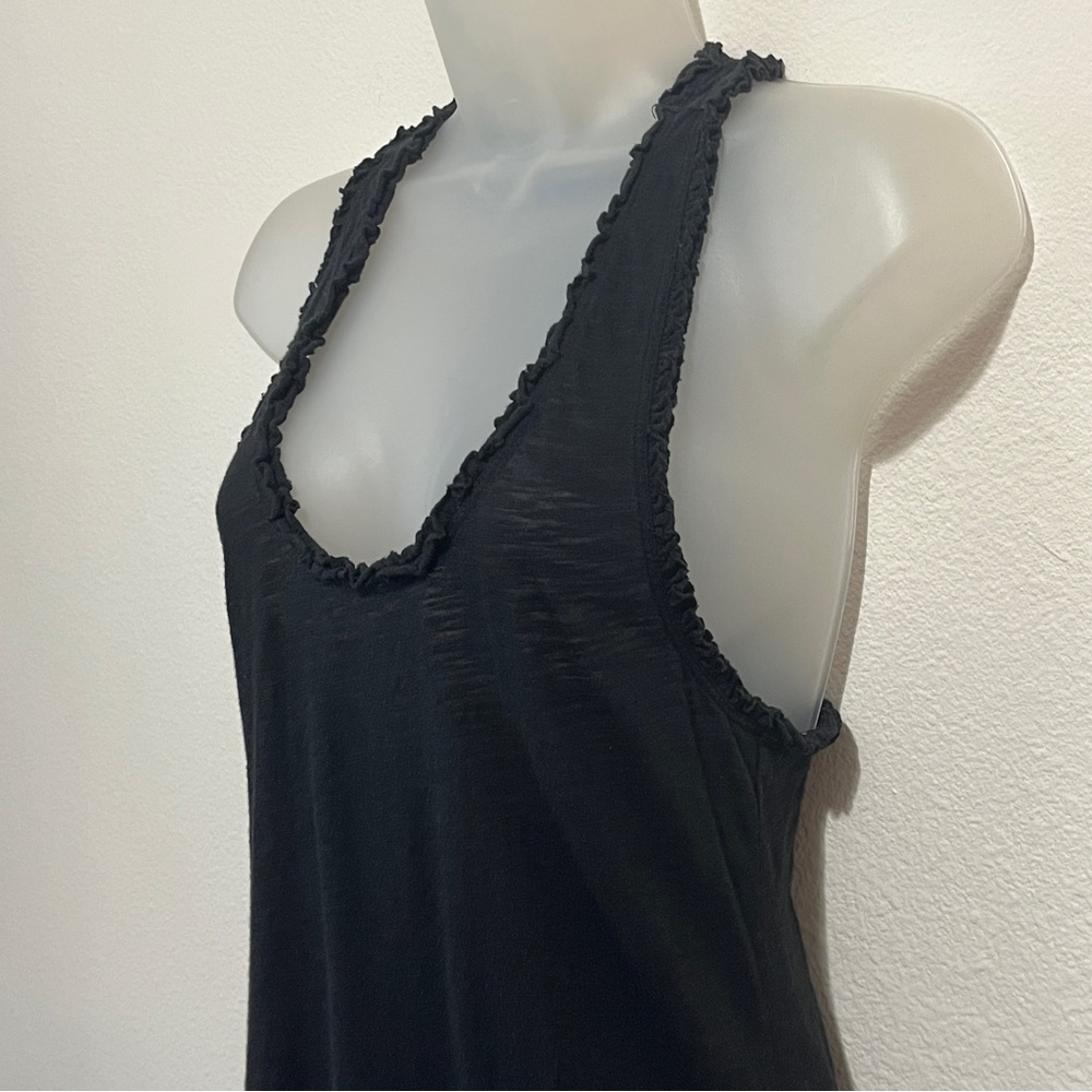 Victoria’s Secret Black Ruffle Lettuce Trim Burnout Long Tunic Tank Top M Lounge - Picture 9 of 11